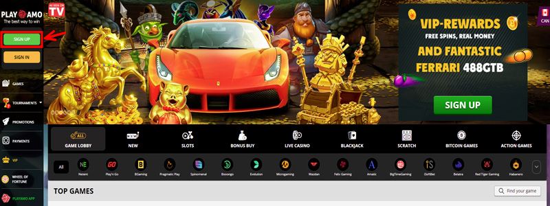 Registrierung im playamo Casino