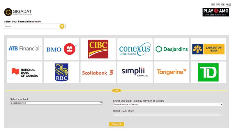 playamo Casino - Wählen Sie eine Bank für die Einzahlung