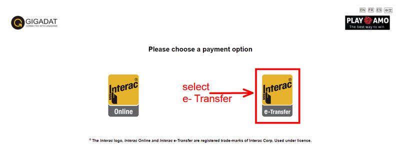 Interaktiver E-Transfer im playamo Casino
