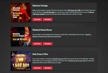 Royal Rabbit Kasino - Liste der Aktionen.