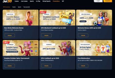 Jet10 Casino - Liste der Aktionen