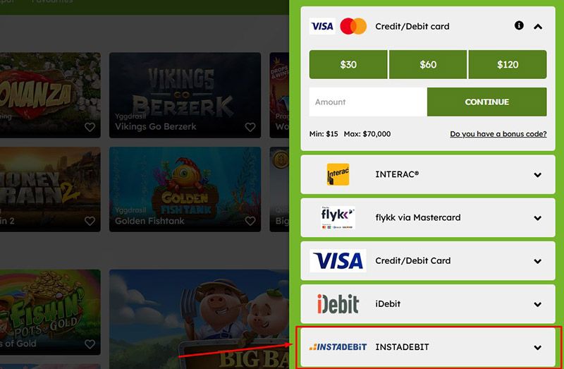 Instadebit Zahlungsmethode