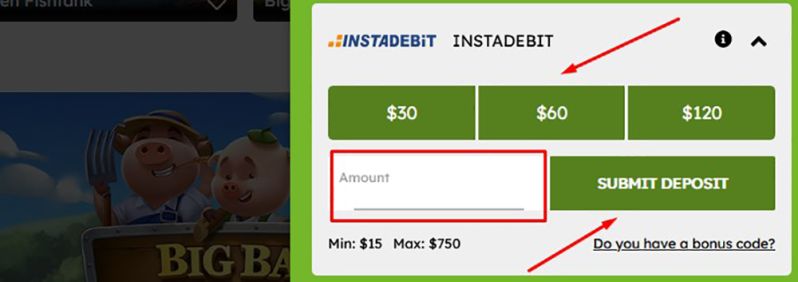 Einzahlung mit Instadebit