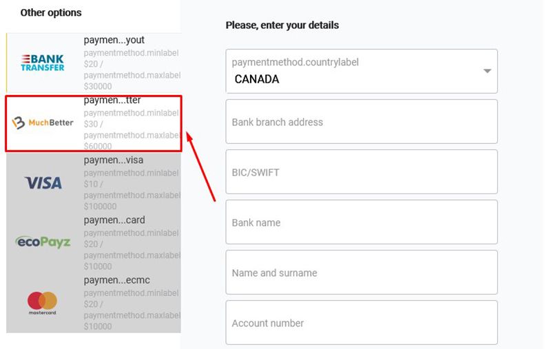 MuchBetter Abschnitt