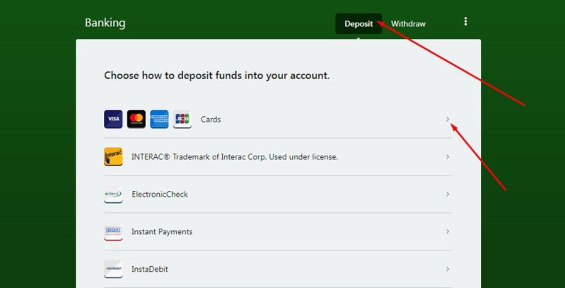 Einzahlungsoption im Casino