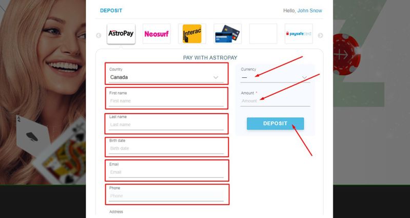 Einzahlung mit Astropay