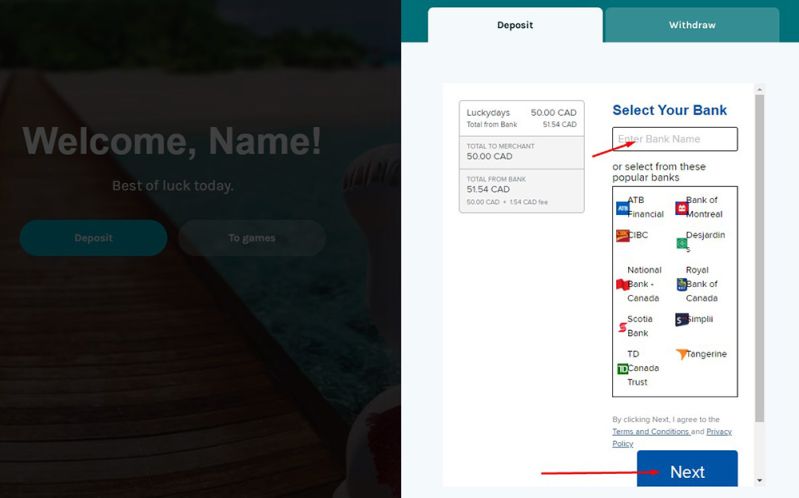 Banküberweisung auswählen