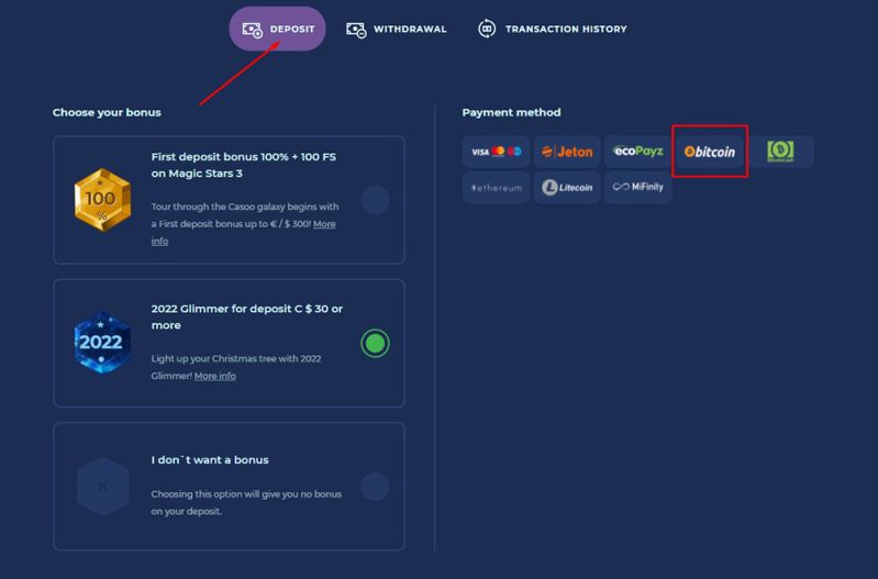 Einzahlung mit Bitcoin