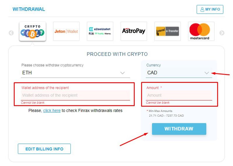 Auszahlung mit Ethereum